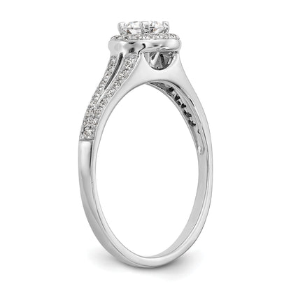 14K White Gold Round Simulated Diamond Halo Engagement Ring