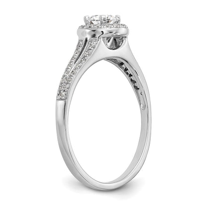 14K White Gold Round Simulated Diamond Halo Engagement Ring