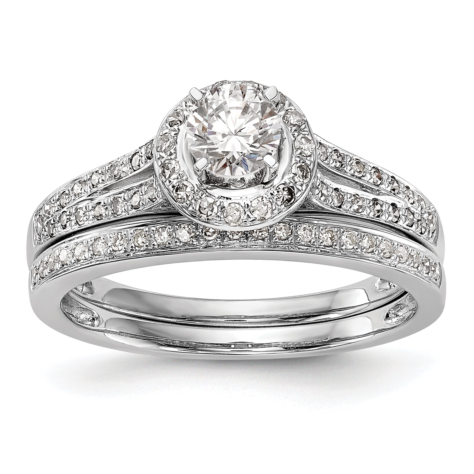 14K White Gold Round Simulated Diamond Halo Engagement Ring