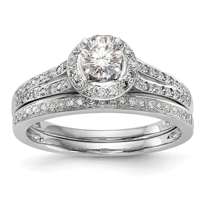 14K White Gold Round Simulated Diamond Halo Engagement Ring