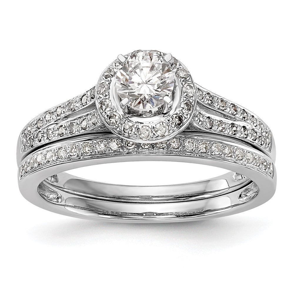 14K White Gold Round Simulated Diamond Halo Engagement Ring