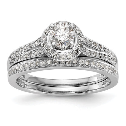 14K White Gold Round Simulated Diamond Halo Engagement Ring
