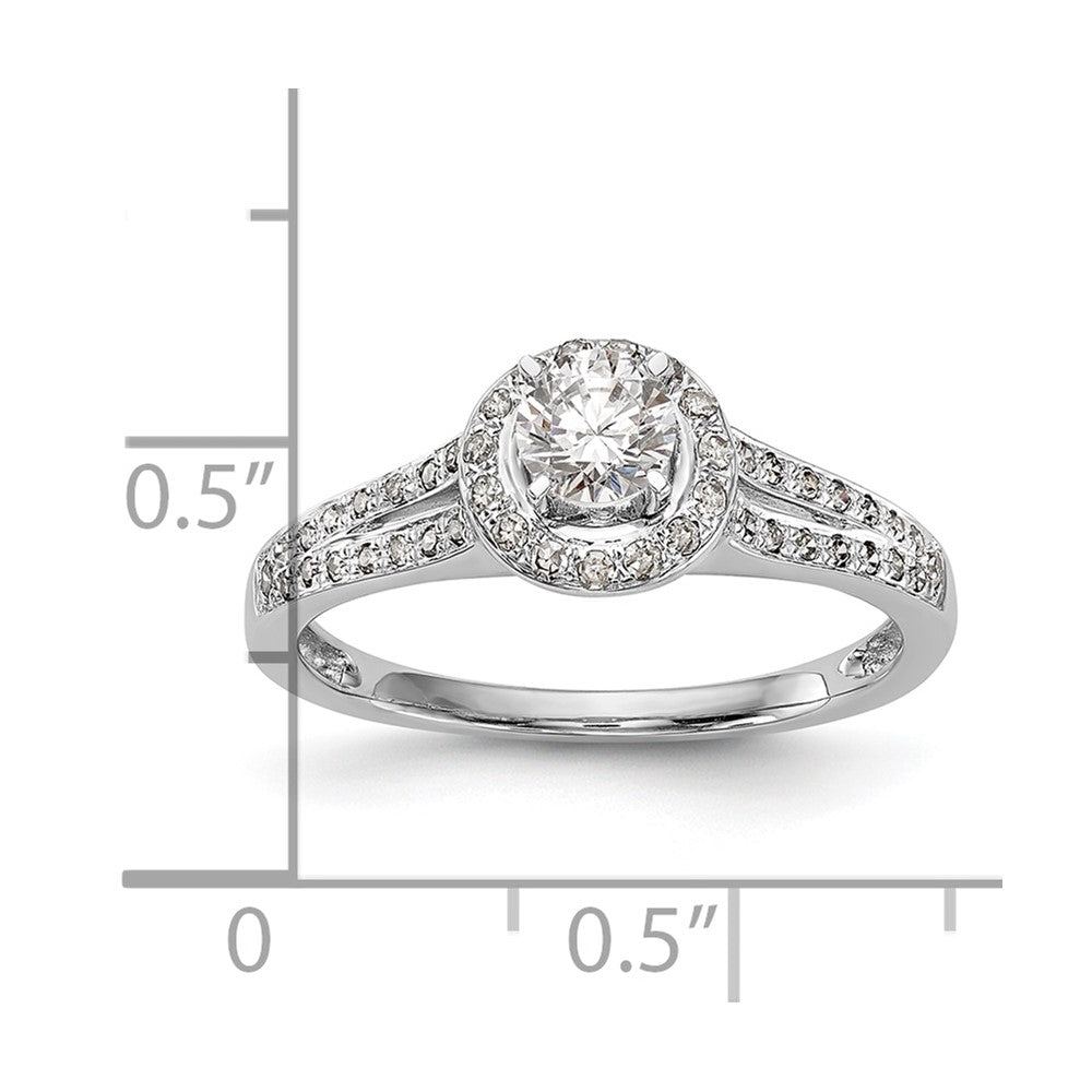 14K White Gold Round Simulated Diamond Halo Engagement Ring