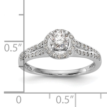 14K White Gold Round Simulated Diamond Halo Engagement Ring