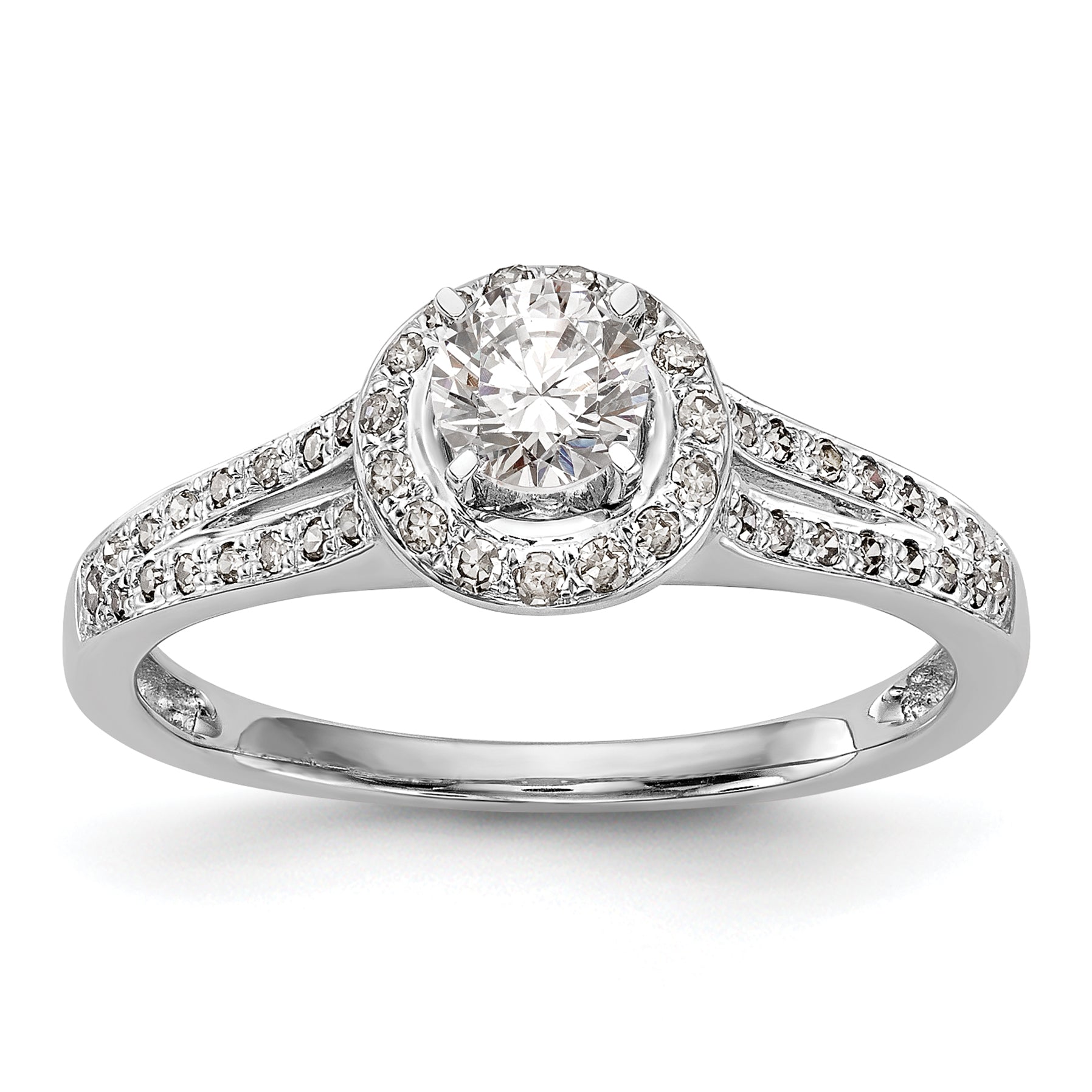 14K White Gold Round Simulated Diamond Halo Engagement Ring