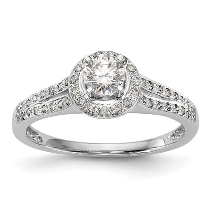 14K White Gold Round Simulated Diamond Halo Engagement Ring