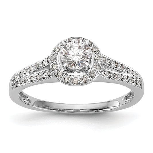 14K White Gold Round Simulated Diamond Halo Engagement Ring
