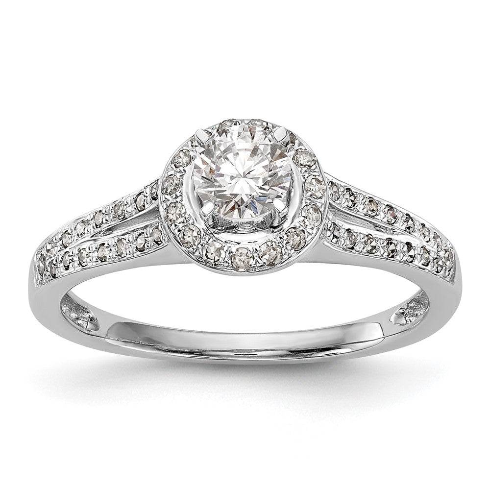 14K White Gold Round Simulated Diamond Halo Engagement Ring