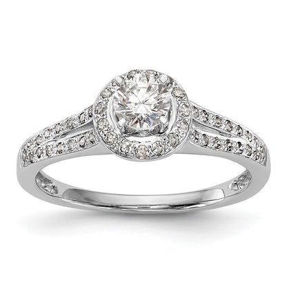 14K White Gold Round Simulated Diamond Halo Engagement Ring