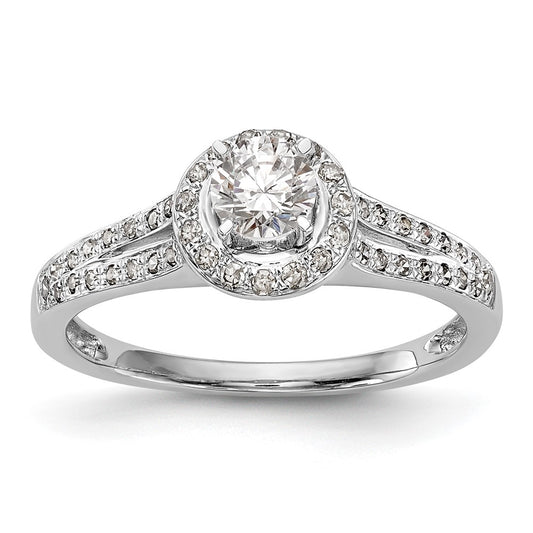 14K White Gold Round Simulated Diamond Halo Engagement Ring