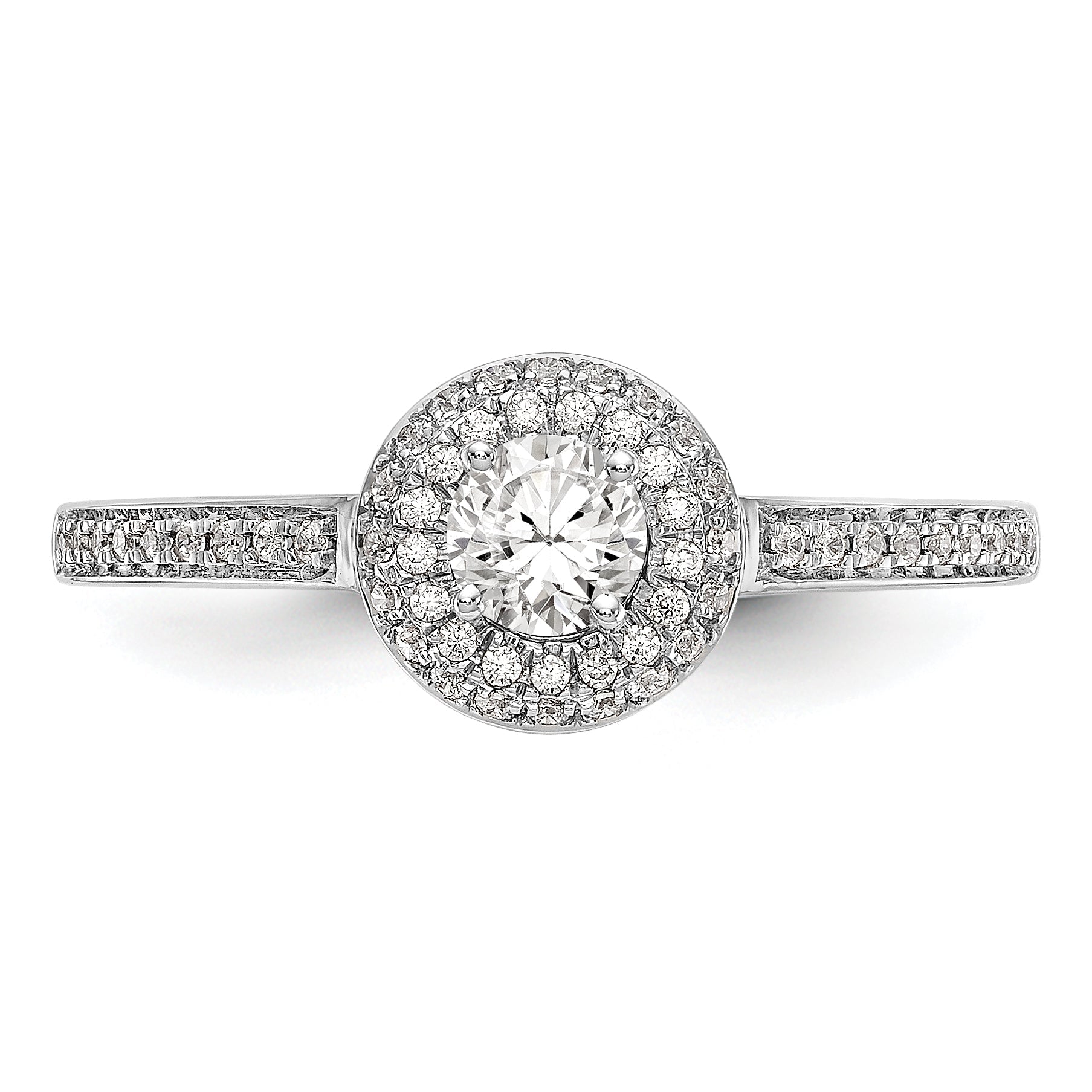 14K White Gold Round Simulated Diamond Halo Engagement Ring