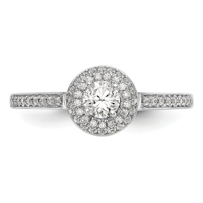 14K White Gold Round Simulated Diamond Halo Engagement Ring