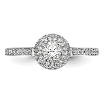 14K White Gold Round Simulated Diamond Halo Engagement Ring