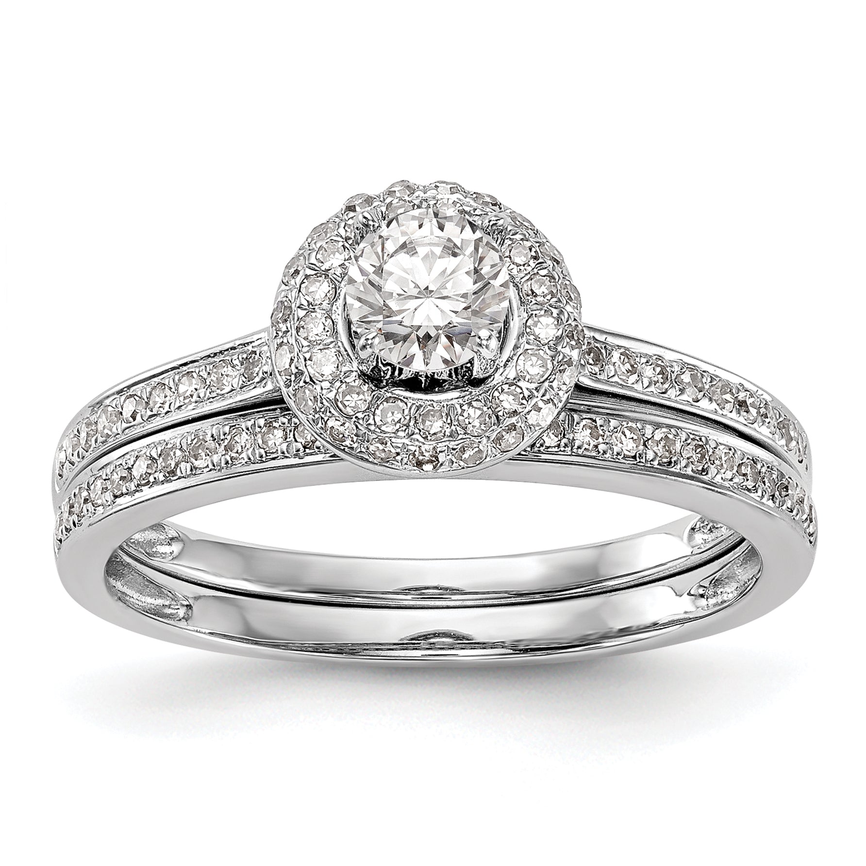14K White Gold Round Simulated Diamond Halo Engagement Ring
