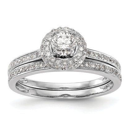14K White Gold Round Simulated Diamond Halo Engagement Ring