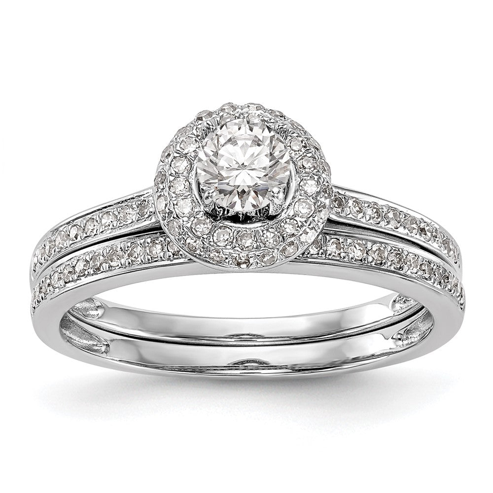 14K White Gold Round Simulated Diamond Halo Engagement Ring