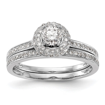 14K White Gold Round Simulated Diamond Halo Engagement Ring