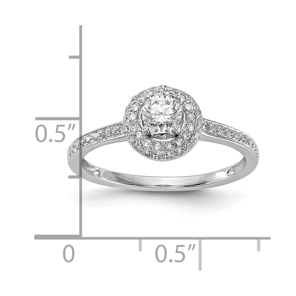 14K White Gold Round Simulated Diamond Halo Engagement Ring