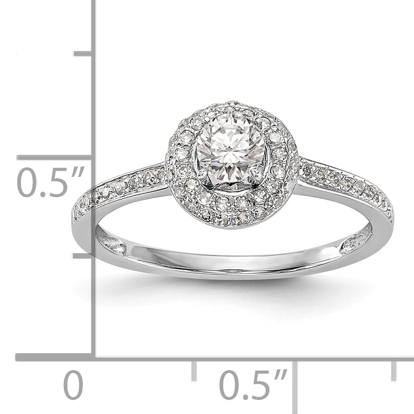 14K White Gold Round Simulated Diamond Halo Engagement Ring