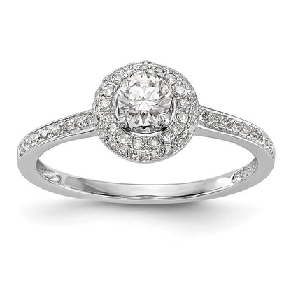 14K White Gold Round Simulated Diamond Halo Engagement Ring