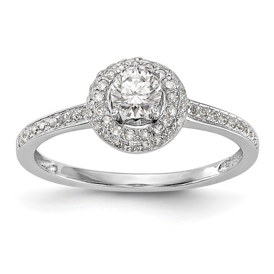 14K White Gold Round Simulated Diamond Halo Engagement Ring
