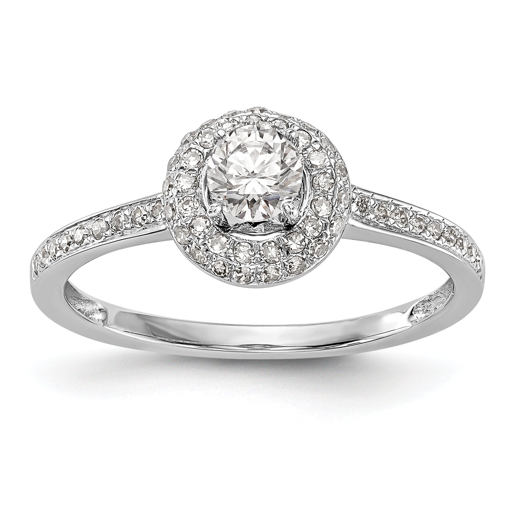 14K White Gold Round Simulated Diamond Halo Engagement Ring