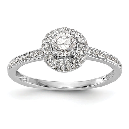 14K White Gold Round Simulated Diamond Halo Engagement Ring