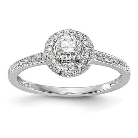 14K White Gold Round Simulated Diamond Halo Engagement Ring