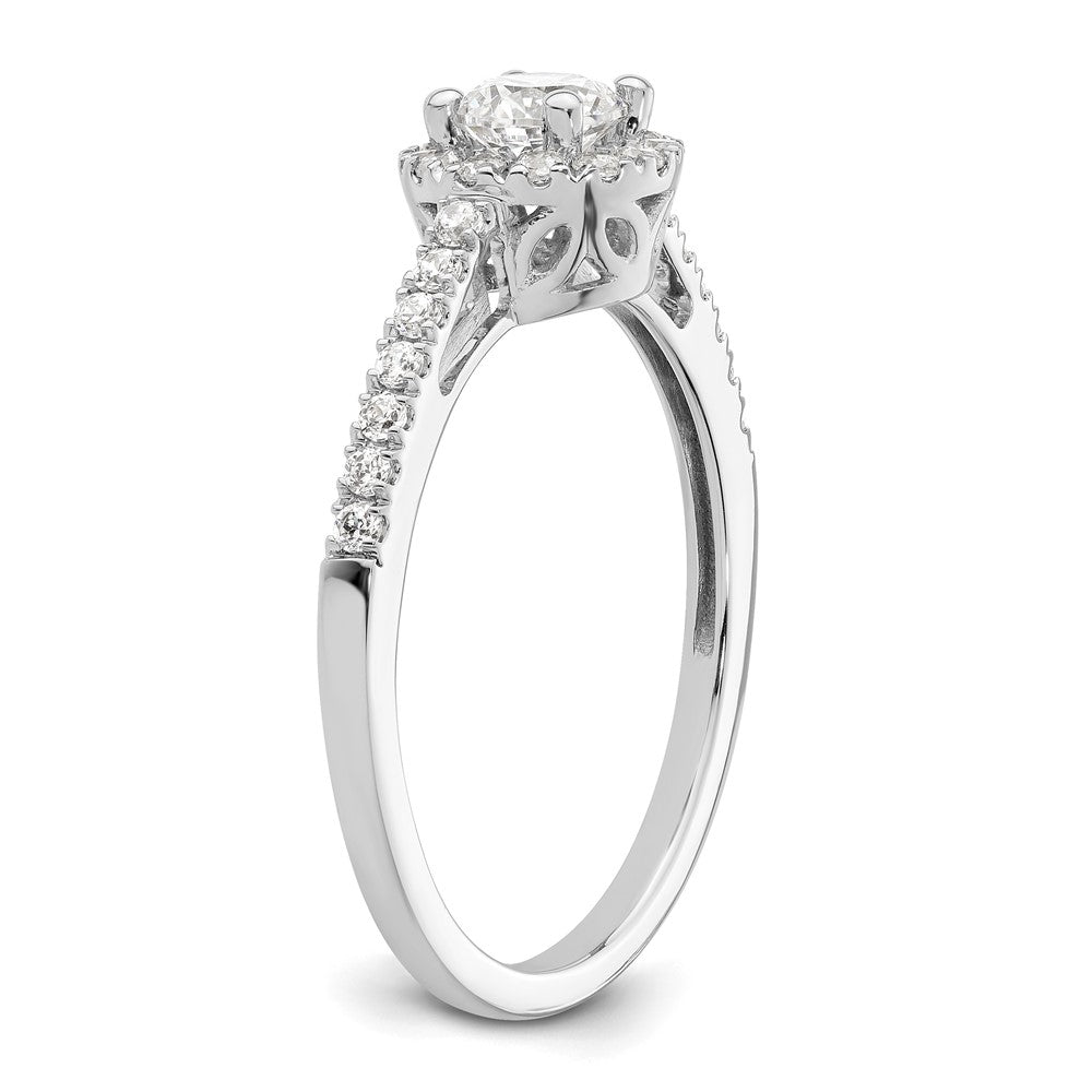 14K White Gold Round Simulated Diamond Halo Engagement Ring