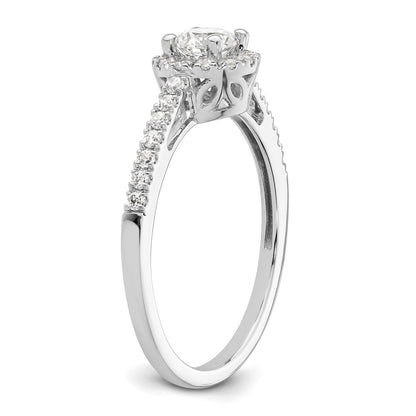 14K White Gold Round Simulated Diamond Halo Engagement Ring