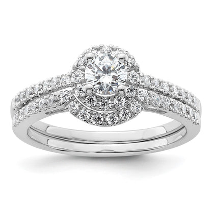 14K White Gold Round Simulated Diamond Halo Engagement Ring
