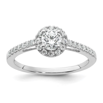 14K White Gold Round Simulated Diamond Halo Engagement Ring