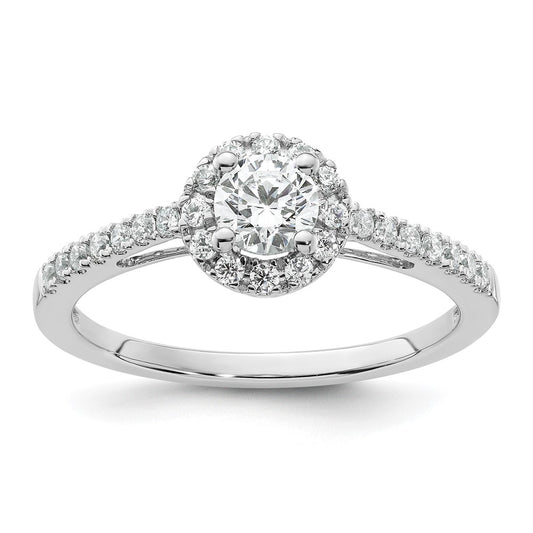 14K White Gold Round Simulated Diamond Halo Engagement Ring