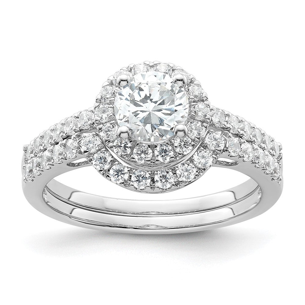 14K White Gold Round Simulated Diamond Halo Engagement Ring