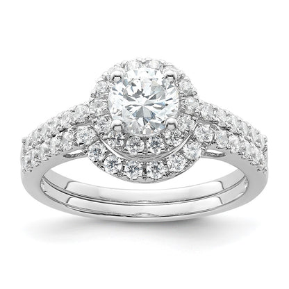 14K White Gold Round Simulated Diamond Halo Engagement Ring