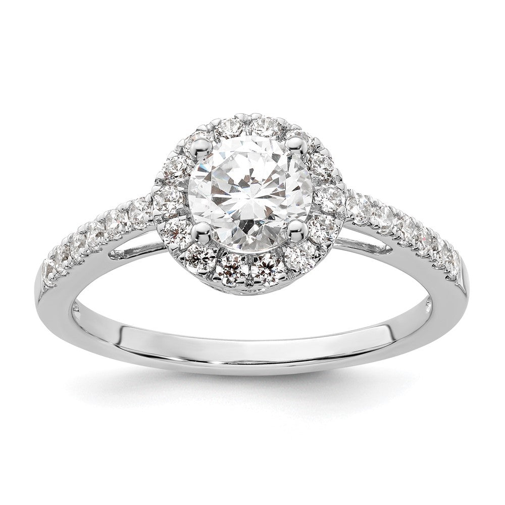 14K White Gold Round Simulated Diamond Halo Engagement Ring