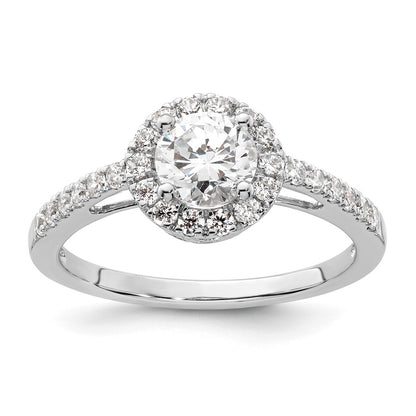 14K White Gold Round Simulated Diamond Halo Engagement Ring