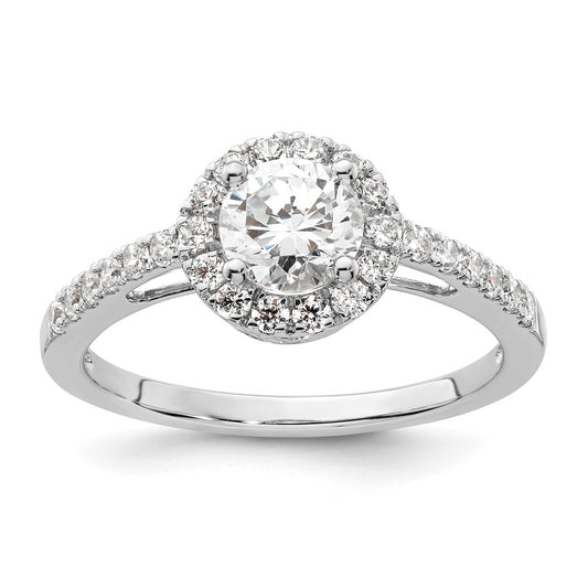 14K White Gold Round Simulated Diamond Halo Engagement Ring