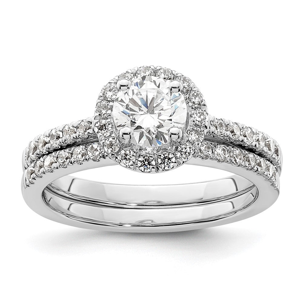 14K White Gold Round Simulated Diamond Halo Engagement Ring