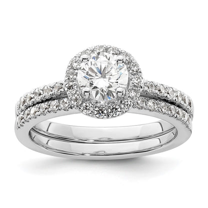 14K White Gold Round Simulated Diamond Halo Engagement Ring