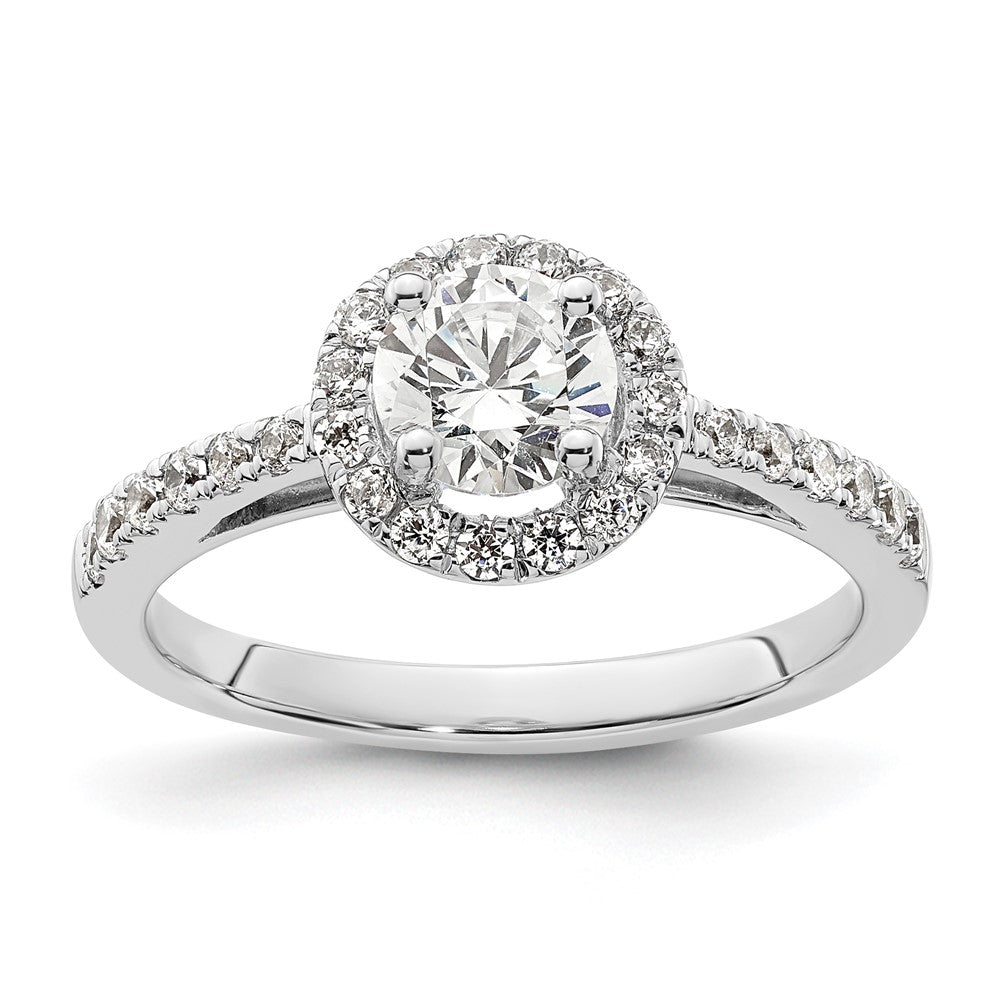 14K White Gold Round Simulated Diamond Halo Engagement Ring