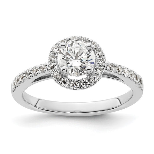 14K White Gold Round Simulated Diamond Halo Engagement Ring