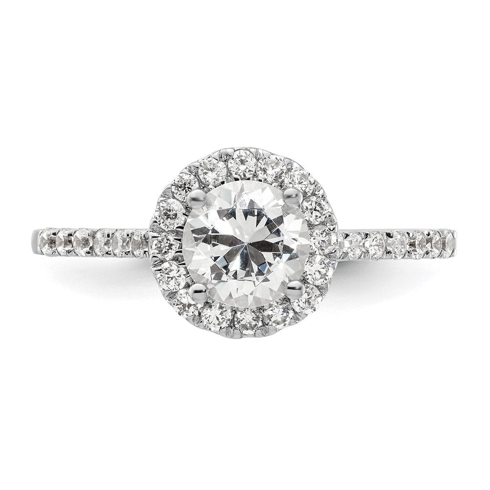 14K White Gold Round Simulated Diamond Halo Engagement Ring