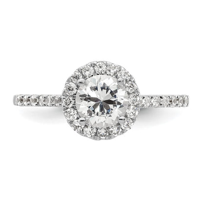 14K White Gold Round Simulated Diamond Halo Engagement Ring
