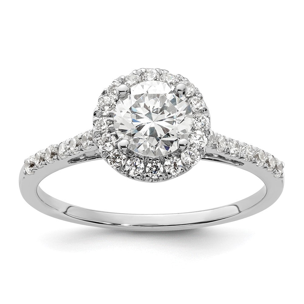 14K White Gold Round Simulated Diamond Halo Engagement Ring