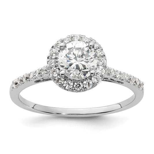 14K White Gold Round Simulated Diamond Halo Engagement Ring