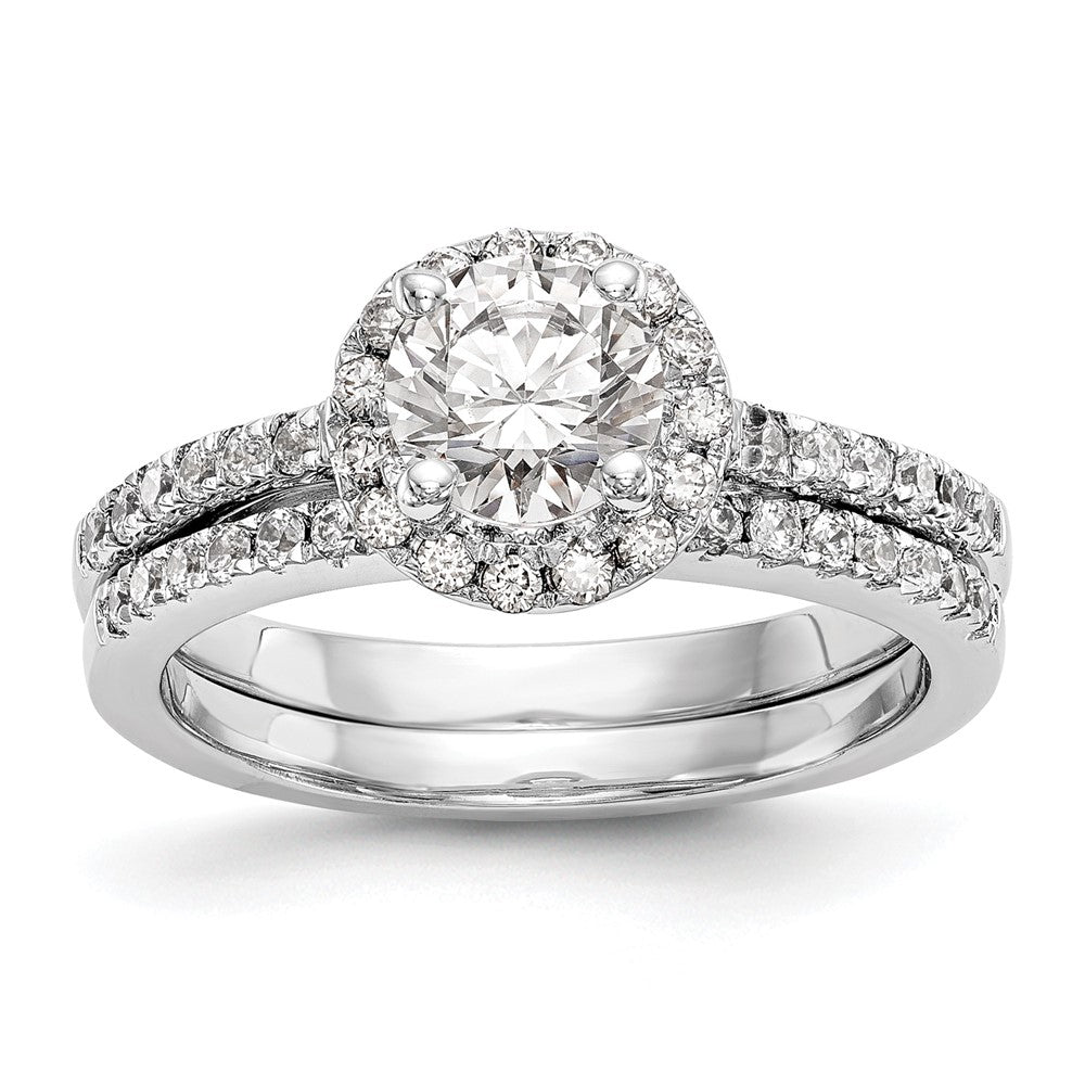14K White Gold Round Simulated Diamond Halo Engagement Ring