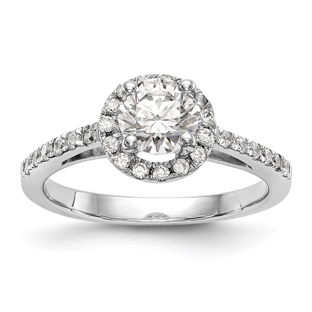 14K White Gold Round Simulated Diamond Halo Engagement Ring