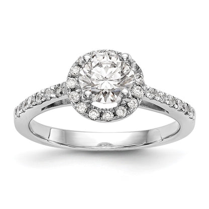 14K White Gold Round Simulated Diamond Halo Engagement Ring