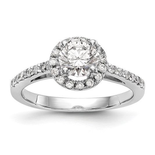 14K White Gold Round Simulated Diamond Halo Engagement Ring